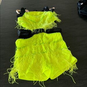 Neon Yellow Fringe Two-Piece Dance Set